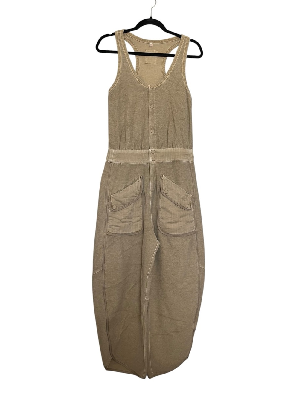 Free People Khaki Utility Jumpsuit with Front Patch Pockets